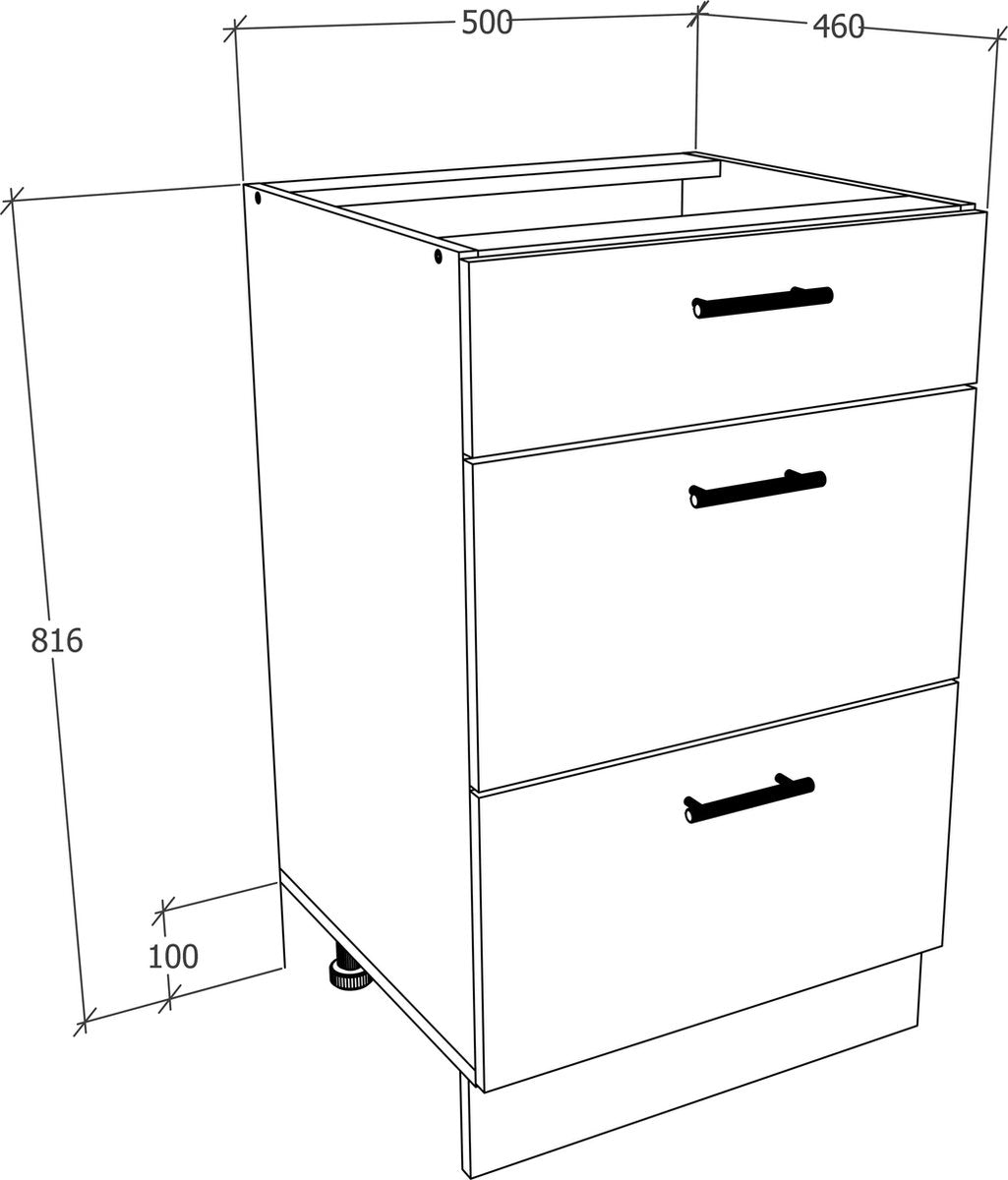 Mobile cucina L 50 cm base 3 cassetti