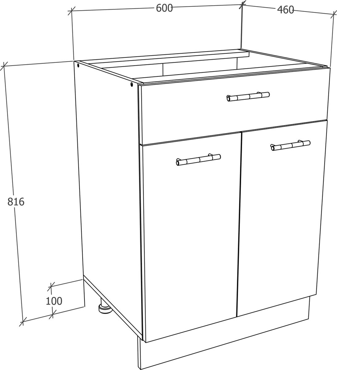 Mobile da cucina larghezza 60 cm con Cassettiera con 2 ante