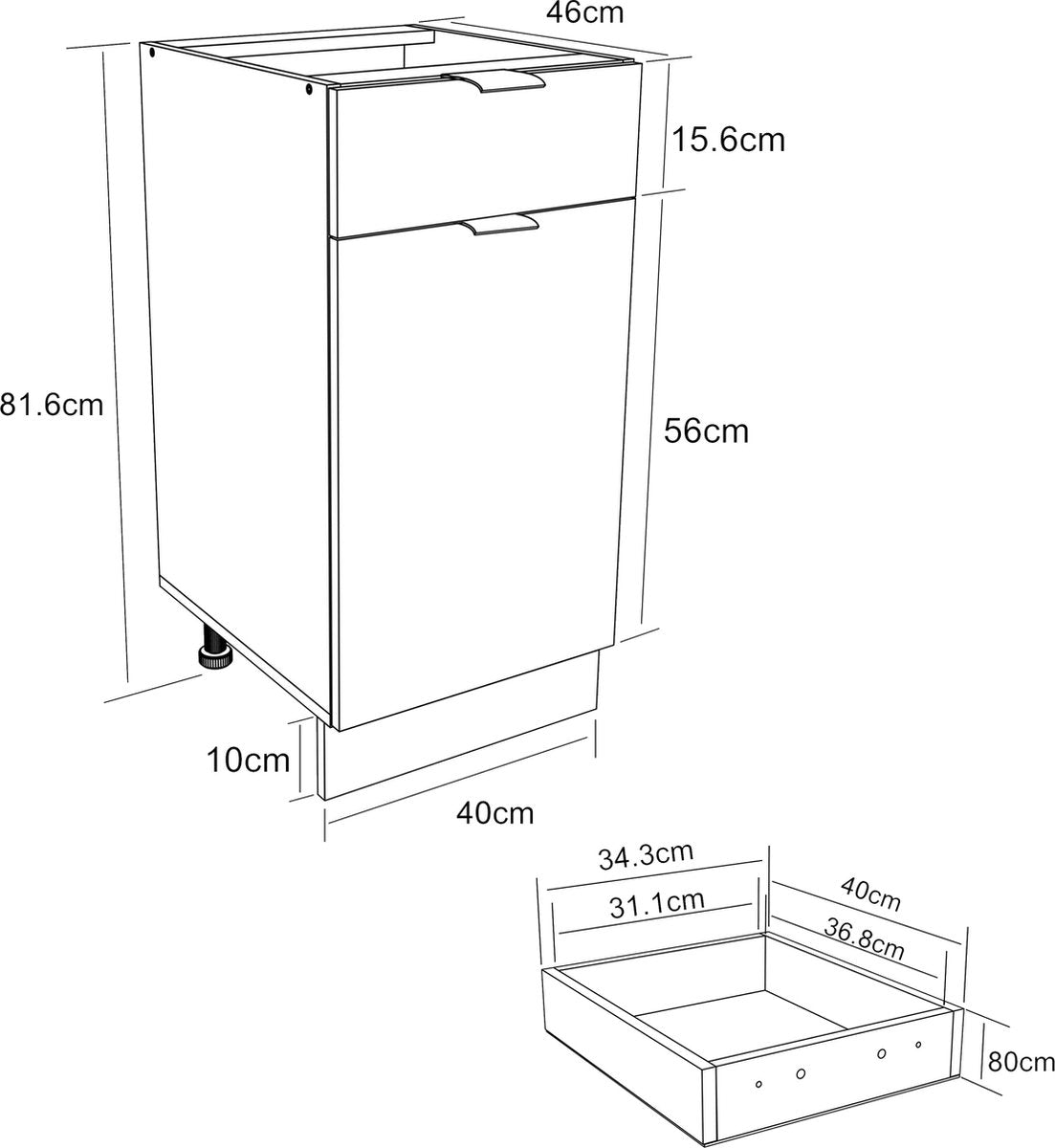 Mobile da cucina larghezza 40 cm con cassettiera mobili da cucina H. 82 x L. 40 x P. 46 cm
