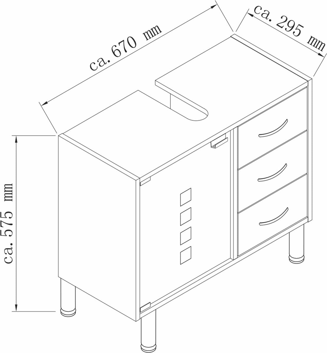 Mobile lavabo (senza lavabo) H57,5xL67xP30cm