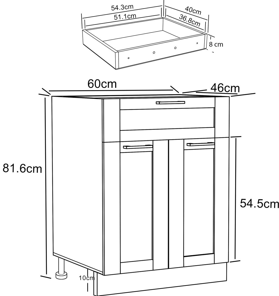 Cassetto da Cucina H. 82 x L. 60 x P. 46 cm BIANCO