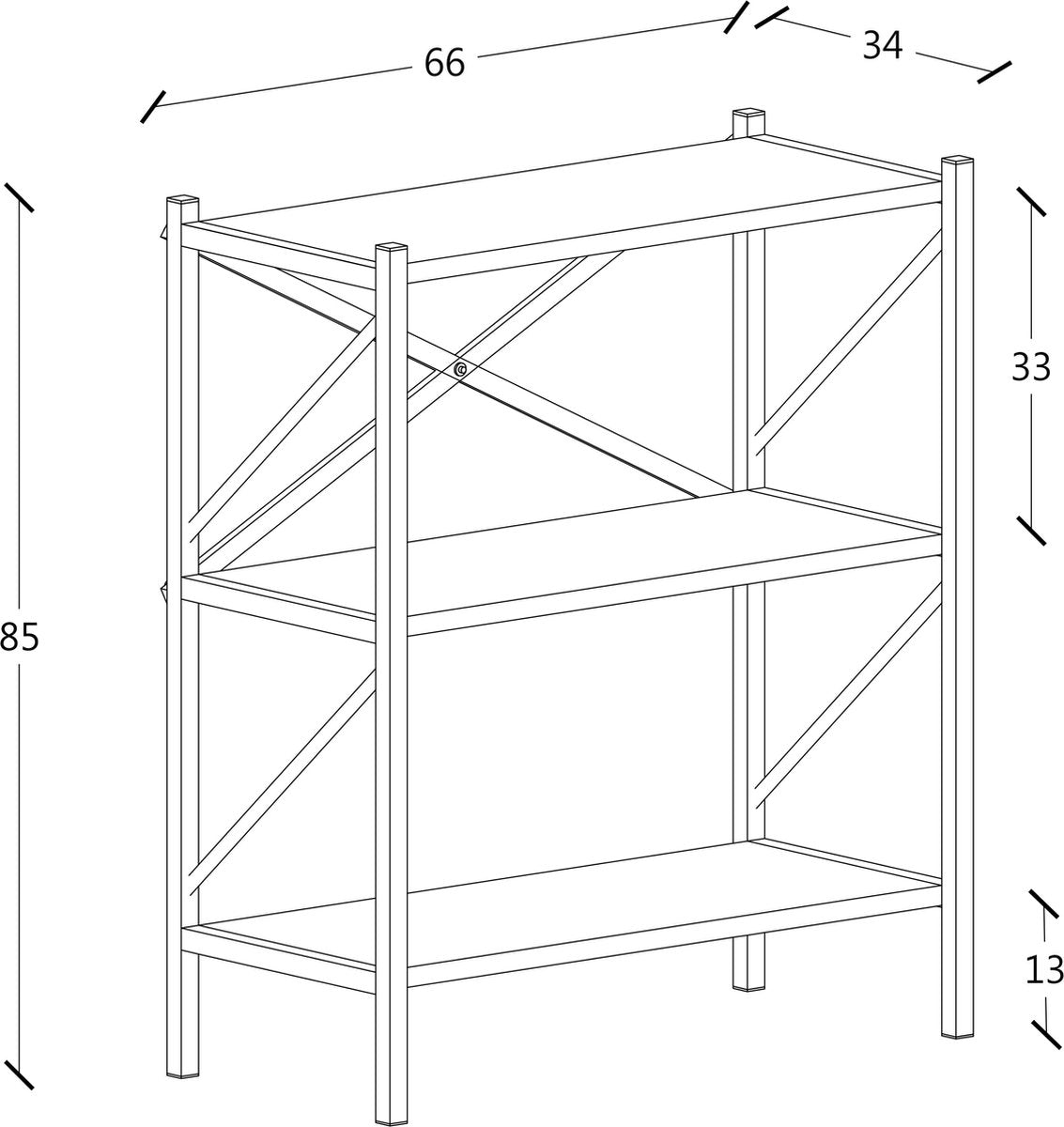Scaffale portaoggetti in legno e metallo H. 85 x L. 66 x P. 34 cm