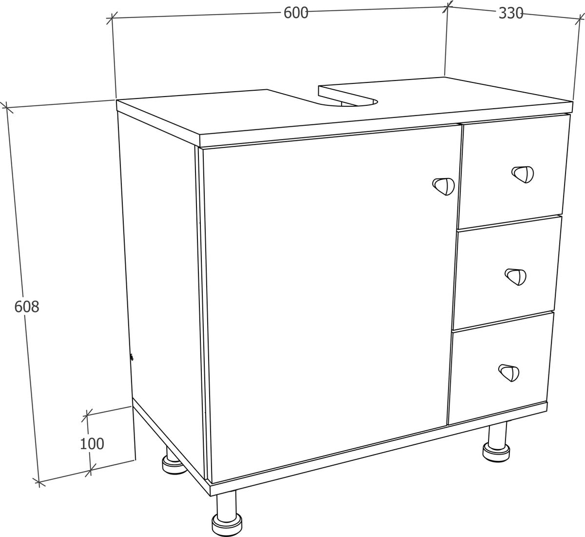 Mobile da bagno in legno sotto lavabo (lavabo non incluso)