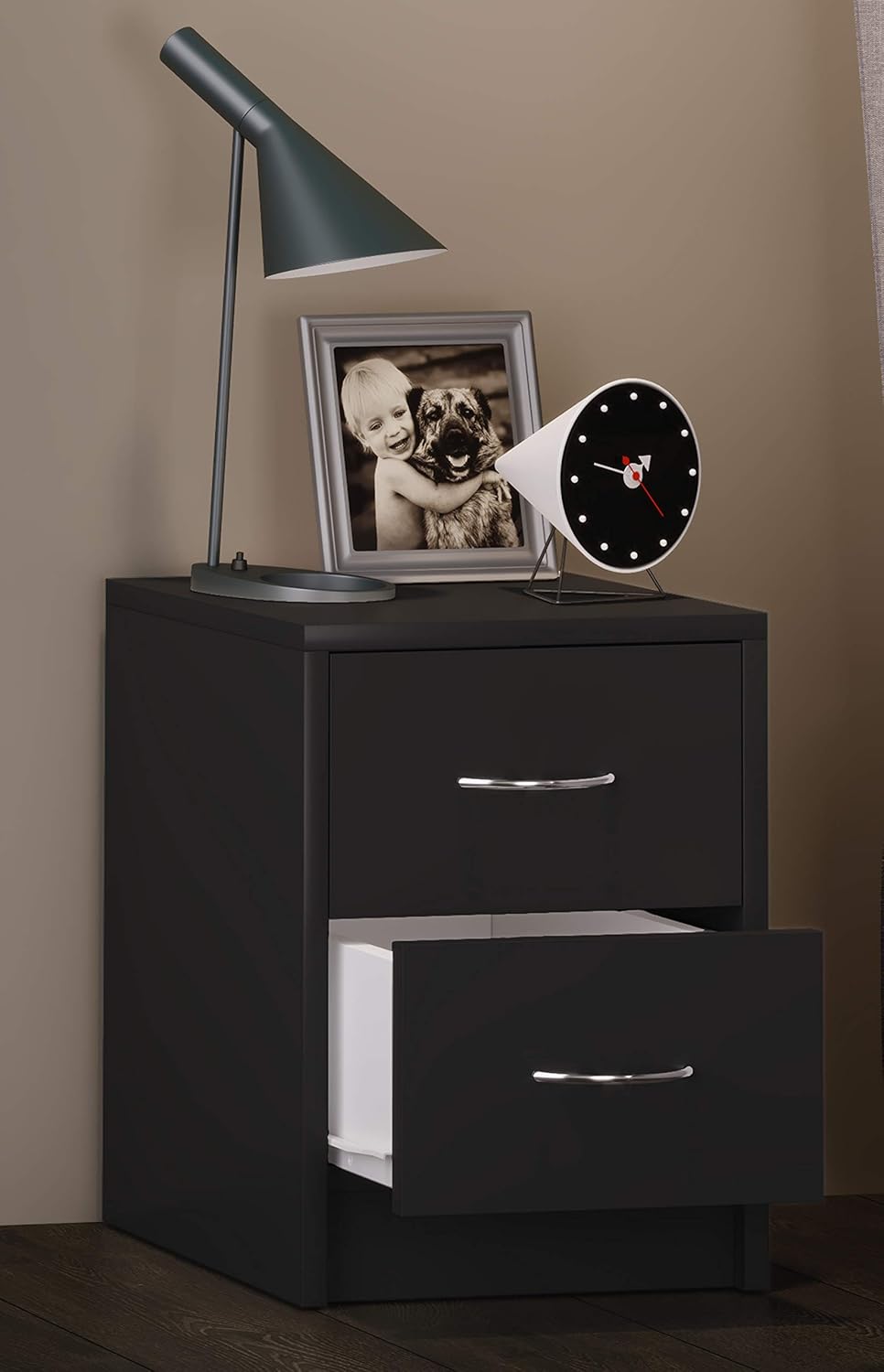 Mini Comodino Nero con cassetto e consolle 35P x 35L x 40H cm