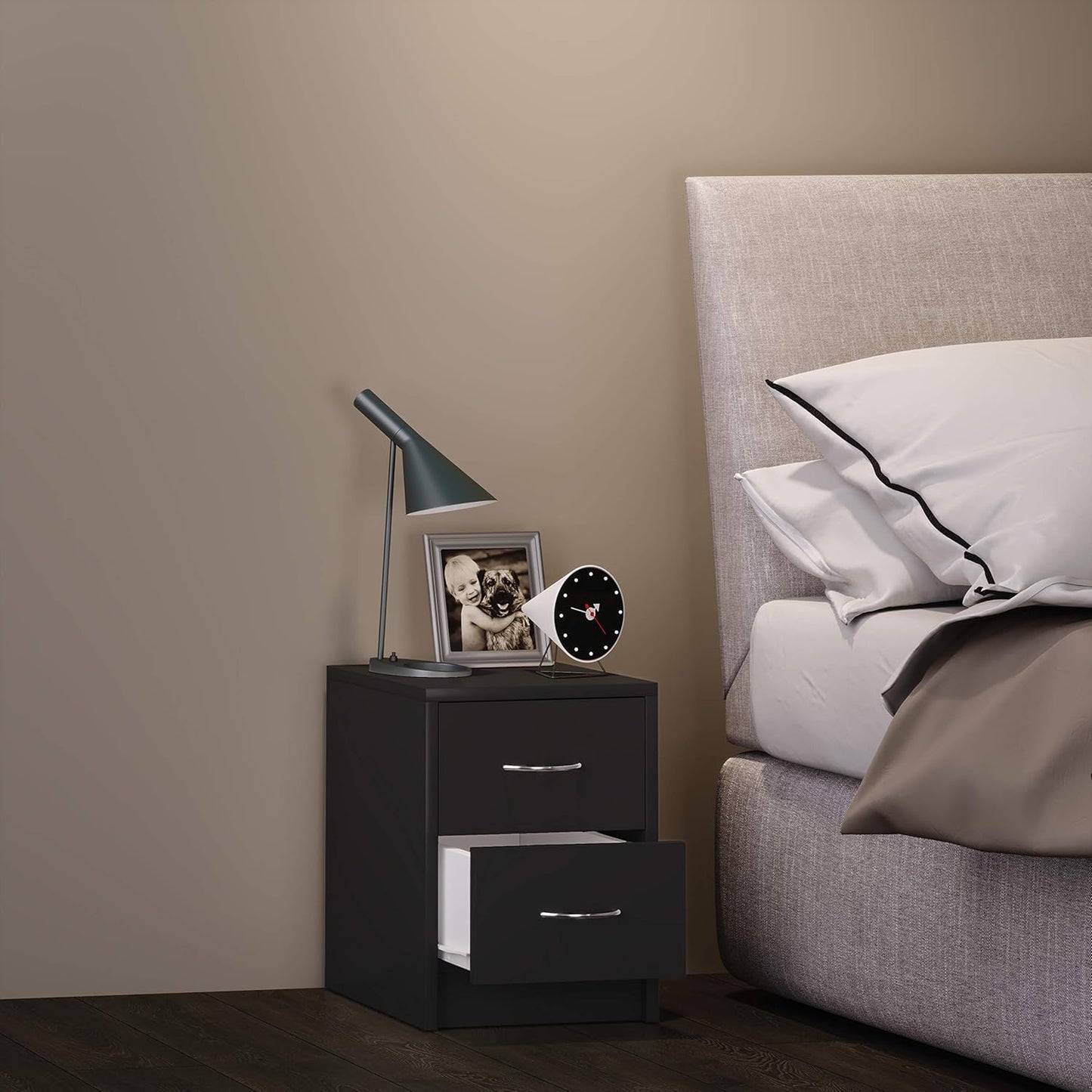 Mini Comodino Nero con cassetto e consolle 35P x 35L x 40H cm