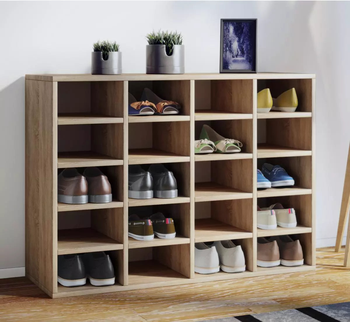 Scarpiera large 20 scomparti, 92 x H. 67 x P. 33 cm Rovere