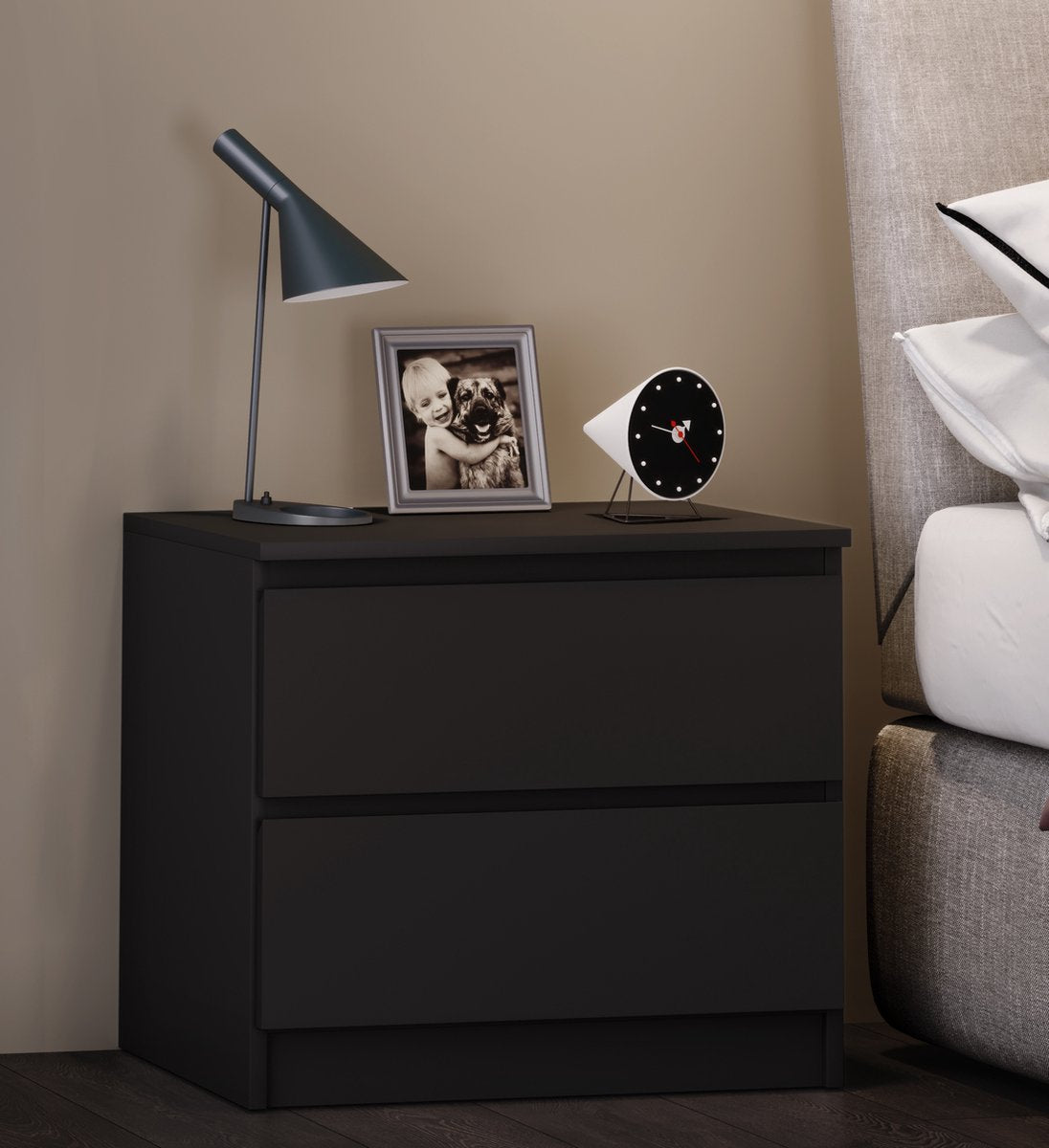 Comodino Nero con cassetto e consolle H. 49 x L. 55 x P. 40 cm