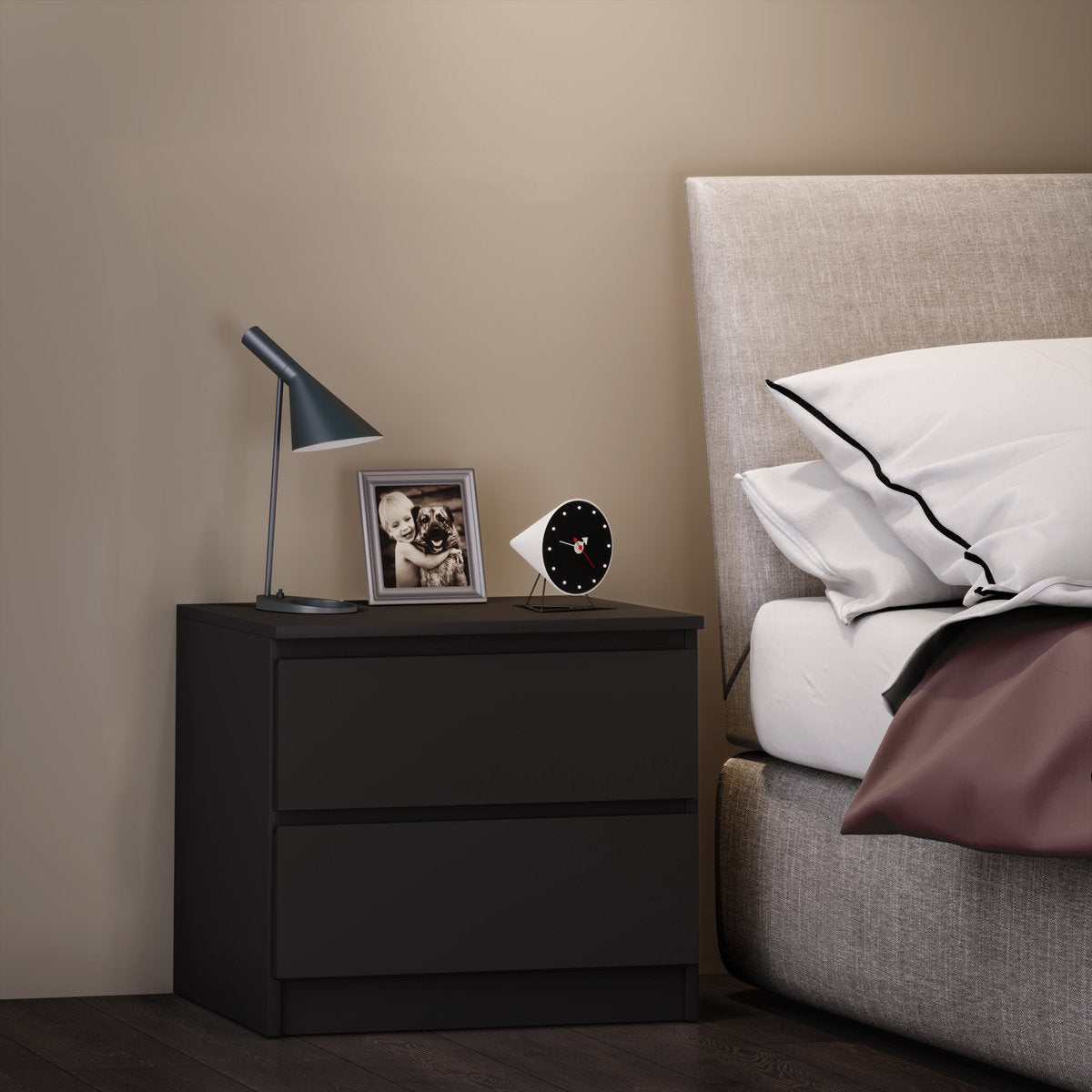 Comodino Nero con cassetto e consolle H. 49 x L. 55 x P. 40 cm