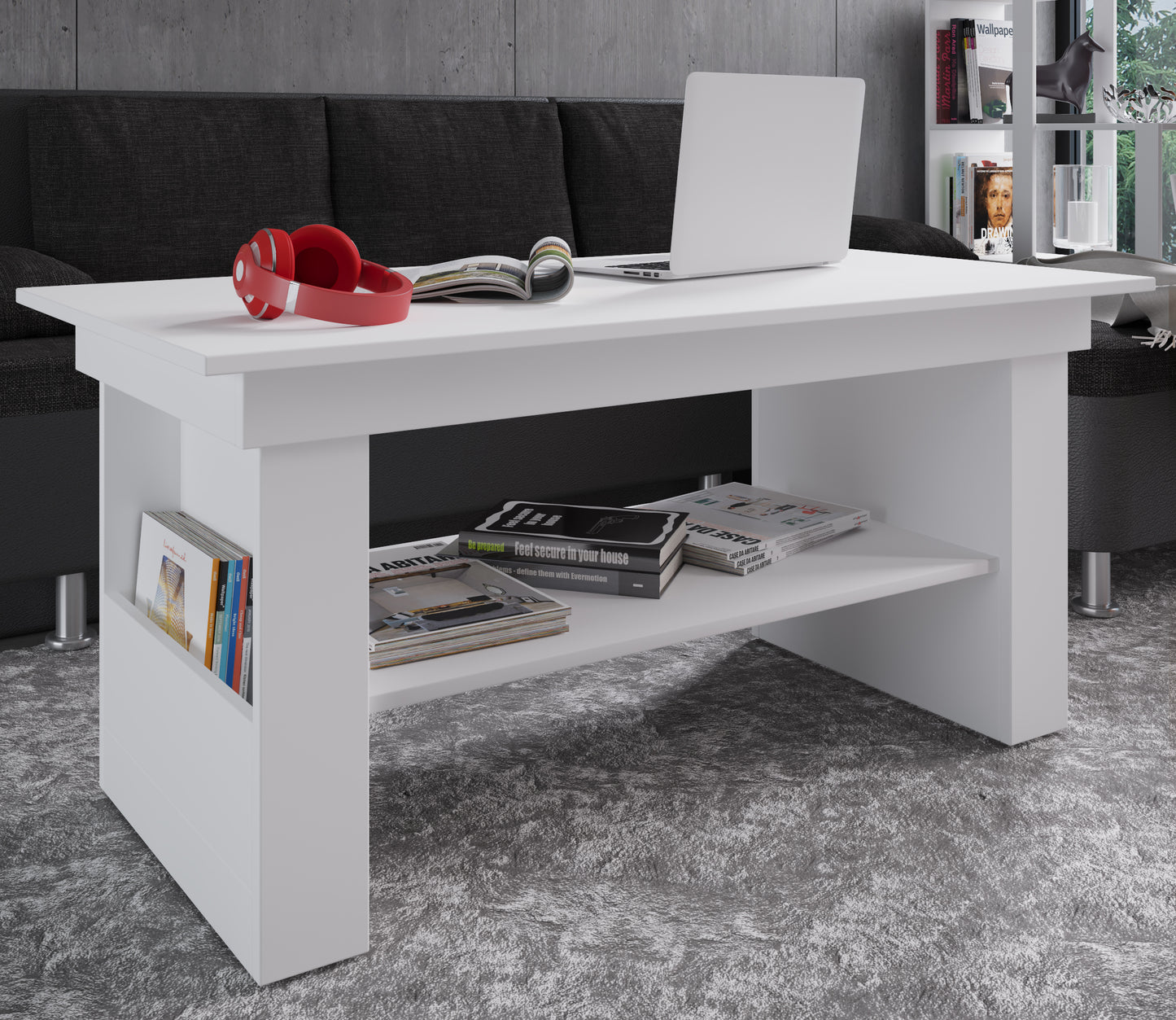 Tavolino con 1 ripiano e 2 scomparti bianco P65 X H53 X L 115