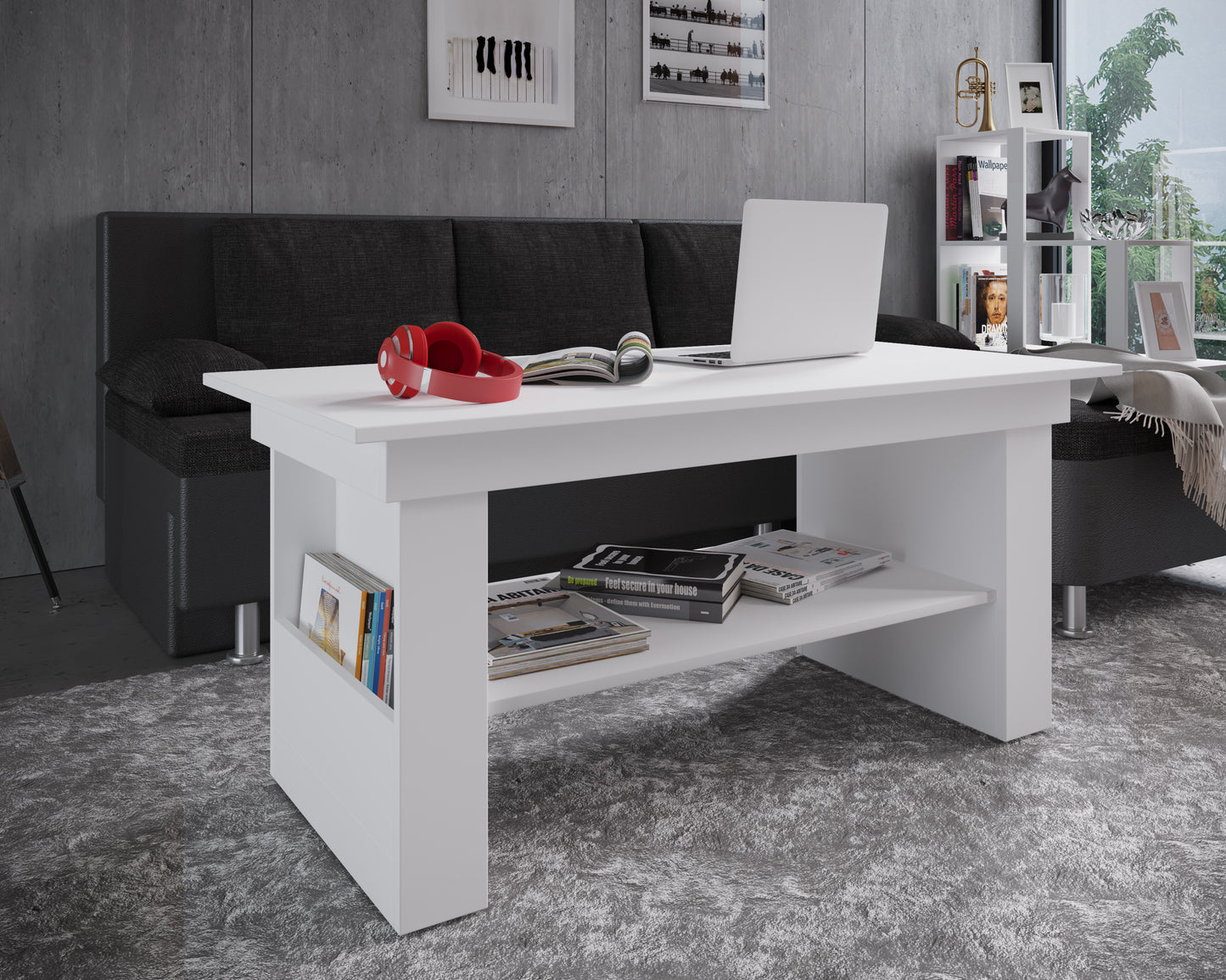 Tavolino con 1 ripiano e 2 scomparti bianco P65 X H53 X L 115