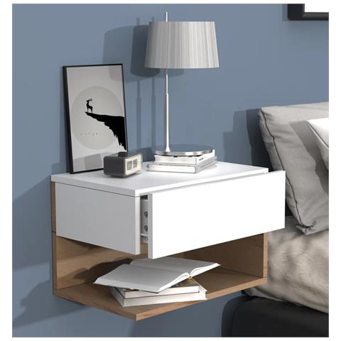 Comodino da letto sospeso a muro con cassetto 30 x 45 x 32 cm