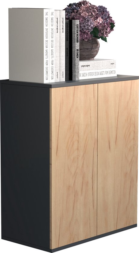 Credenza Cassettiera in Legno Antracite-Rovere H73 X L 60 XP 32