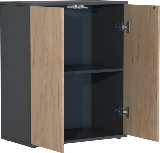 Credenza Cassettiera in Legno Antracite-Rovere H73 X L 60 XP 32