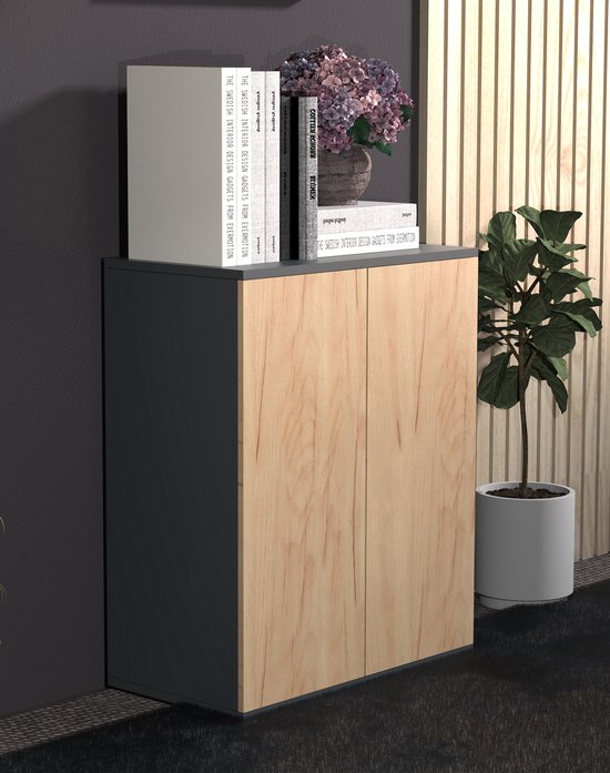 Credenza Cassettiera in Legno Antracite-Rovere H73 X L 60 XP 32