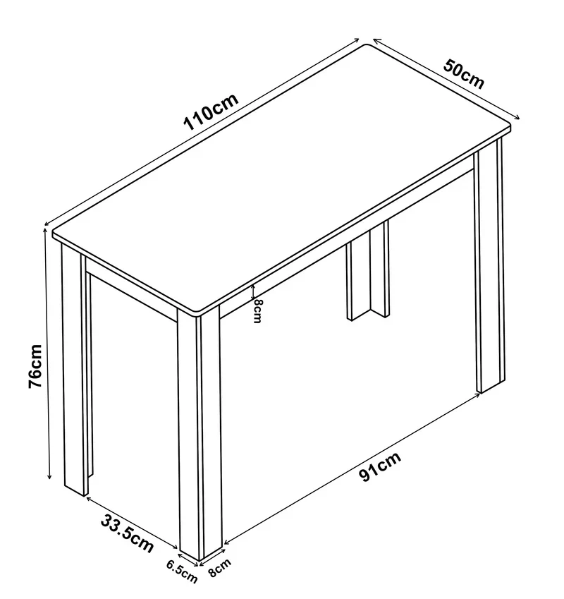 Tavolo da cucina 76 x 110 x 50 cm sonoma