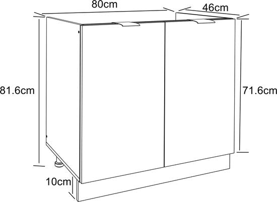 Mobile per lavello 82 x L. 80 x P. 46 cm 2 ante bianco
