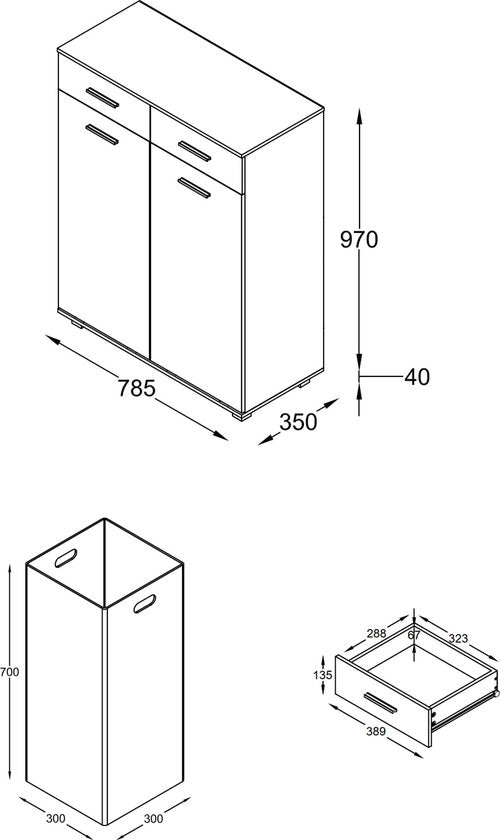 Mobile Biancheria Armadio per panni sporchi H. 97 x L. 79 x P. 35 cm