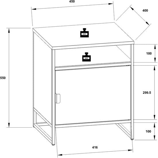 Comodino consolle H. 55 x L. 45 x P. 40 cm Bianco