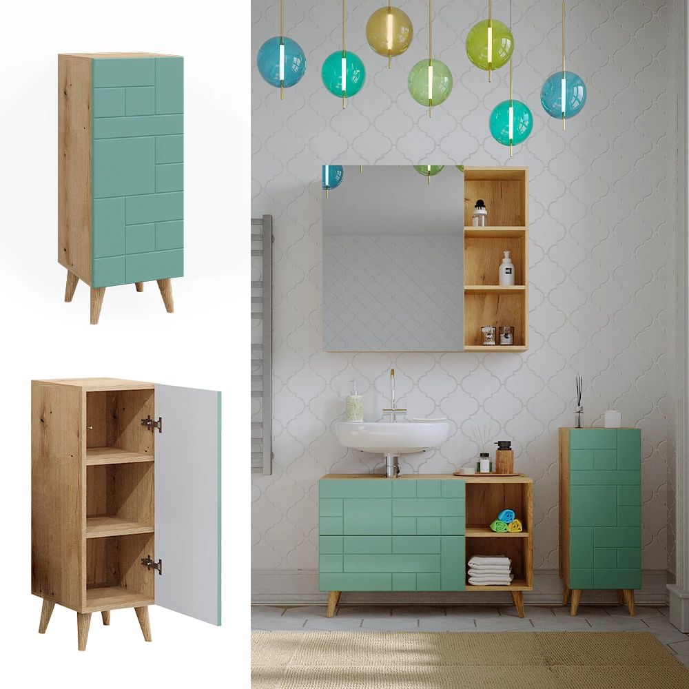 Mobiletto bagno Verde menta 30.3 x 80.3 cm con porta