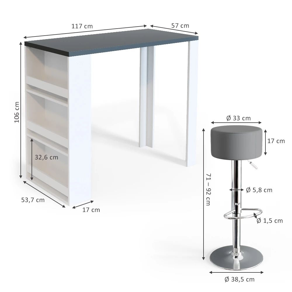 Tavolo bar bianco grigio 57 x 117 cm