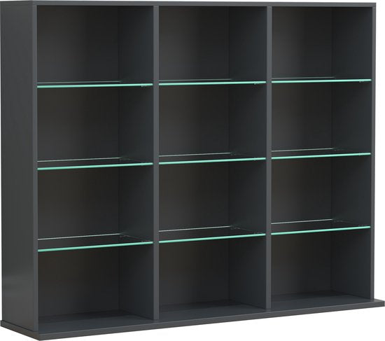 Libreria porta libri CD e DVD in legno mensole in vetro H. 82 x L. 102 x P. 23 cm
