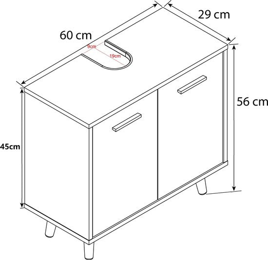 Mobile base bagno senza lavabo 56 x 60 x 28 cm