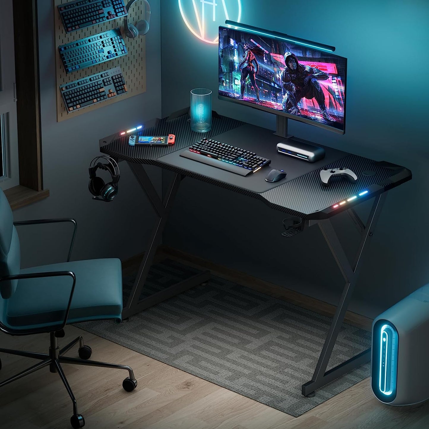Scrivania Gaming Superficie in carbonio 120cm x 60cm CON REGALO CUFFIE DA GAMING