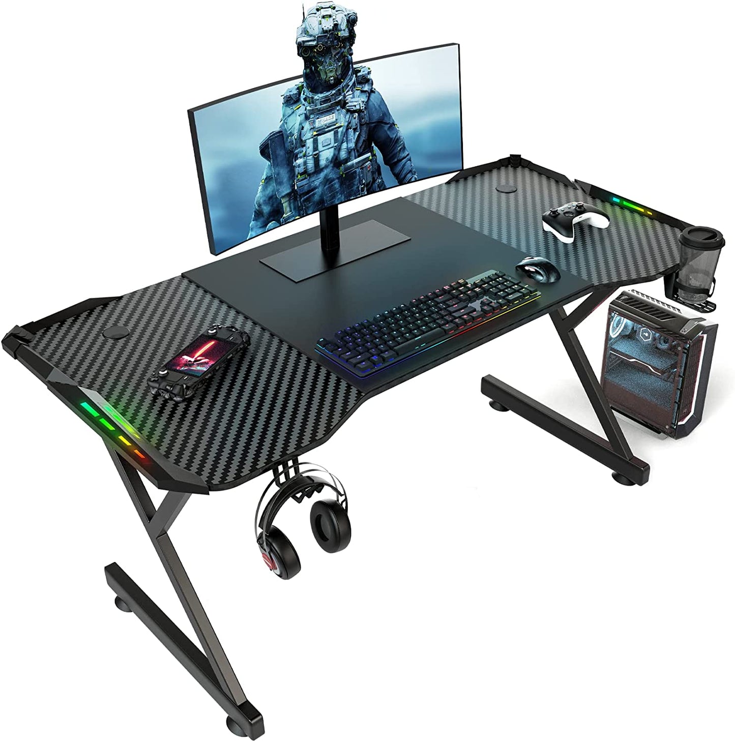 Scrivania Gaming Superficie in carbonio 120cm x 60cm CON REGALO CUFFIE DA GAMING