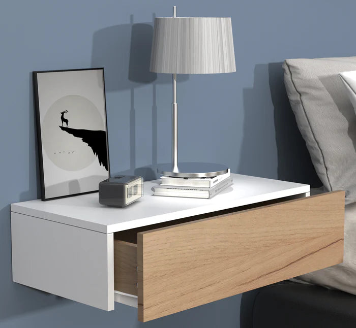 Comodino da parete con cassetto in legno M60 H. 15 x L. 60 x P. 30 cm