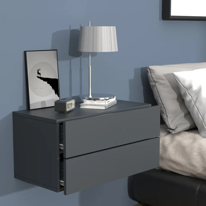 Comodino sospeso a muro con cassetto in legno H. 30 x L. 60 x P. 32 cm