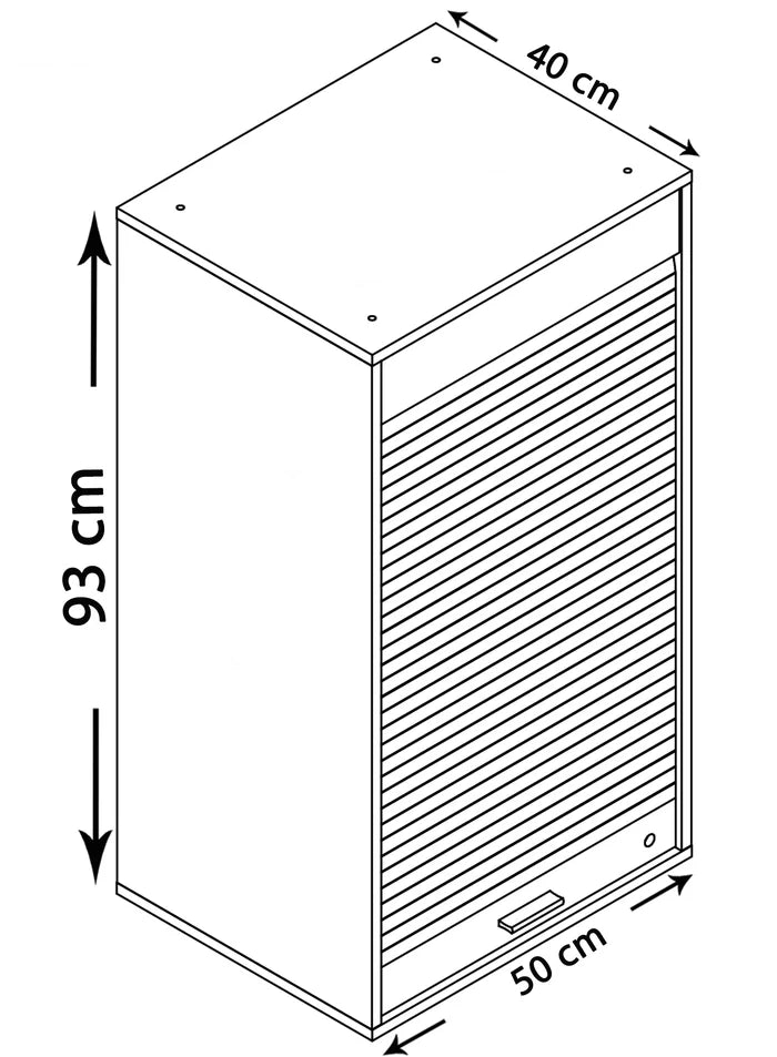 Armadio per ufficio in legno con serranda avvolgibile H. 93 x L. 50 x P. 40 cm