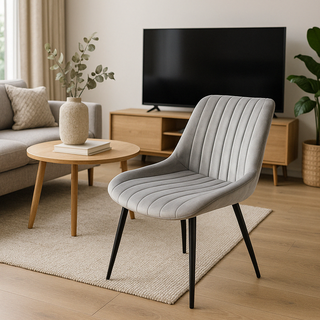 Sedia Moderna con Rivestimento in Velluto e Gambe in Acciaio Nero
