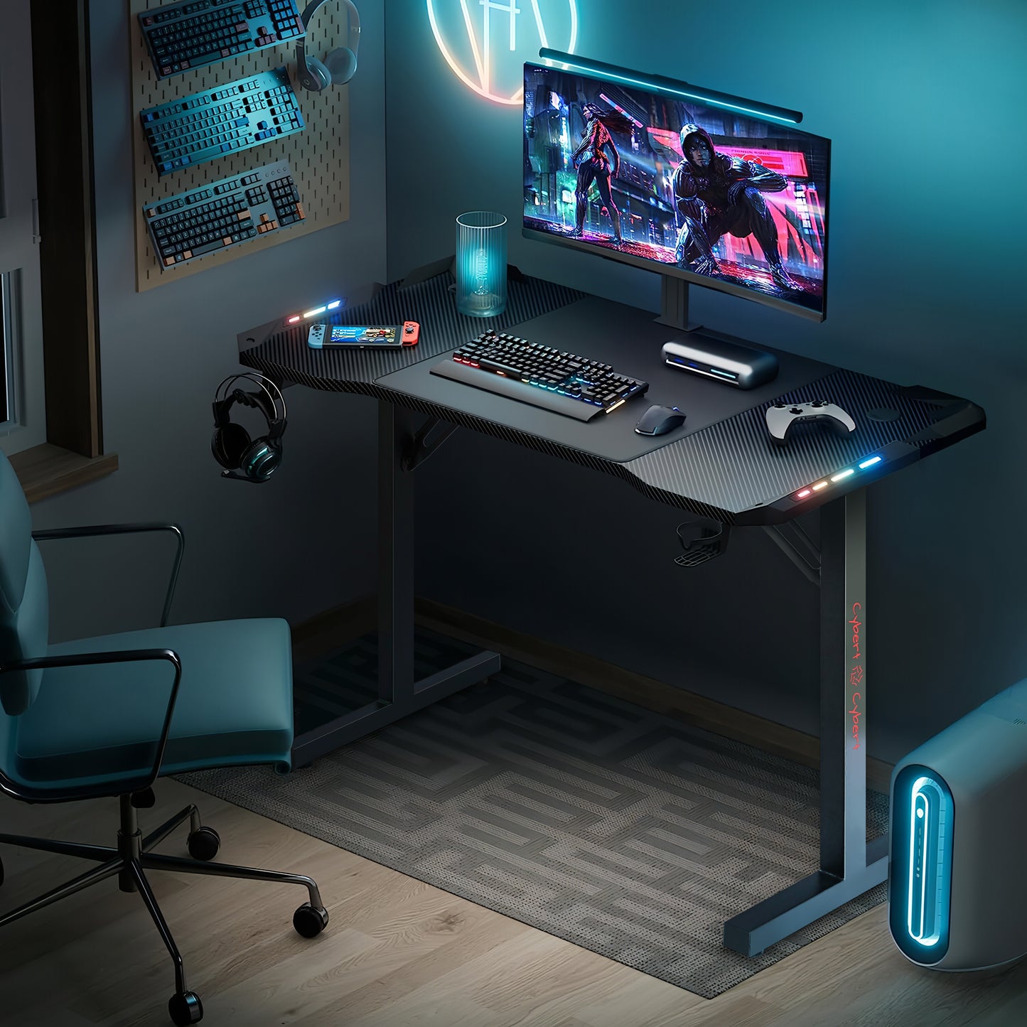 Scrivania Gaming Superficie in carbonio 120cm x 60cm CON REGALO CUFFIE DA GAMING