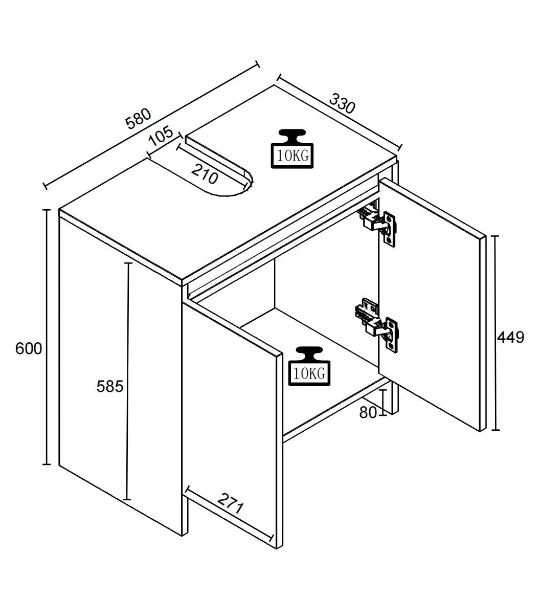 Mobiletto Base senza Lavabo 60 x L. 58 x P. 33 cm