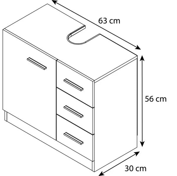 Mobiletto base per bagno in legno, mobiletto per bagno con cassetto L63xP30xH56cm