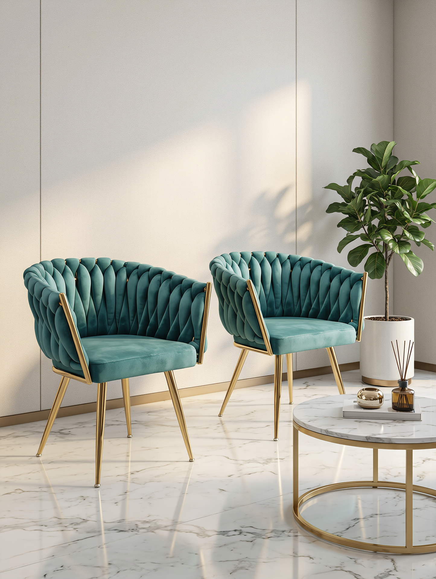 Poltrona in Velluto Cocoon — Design Intrecciato, Gambe Oro