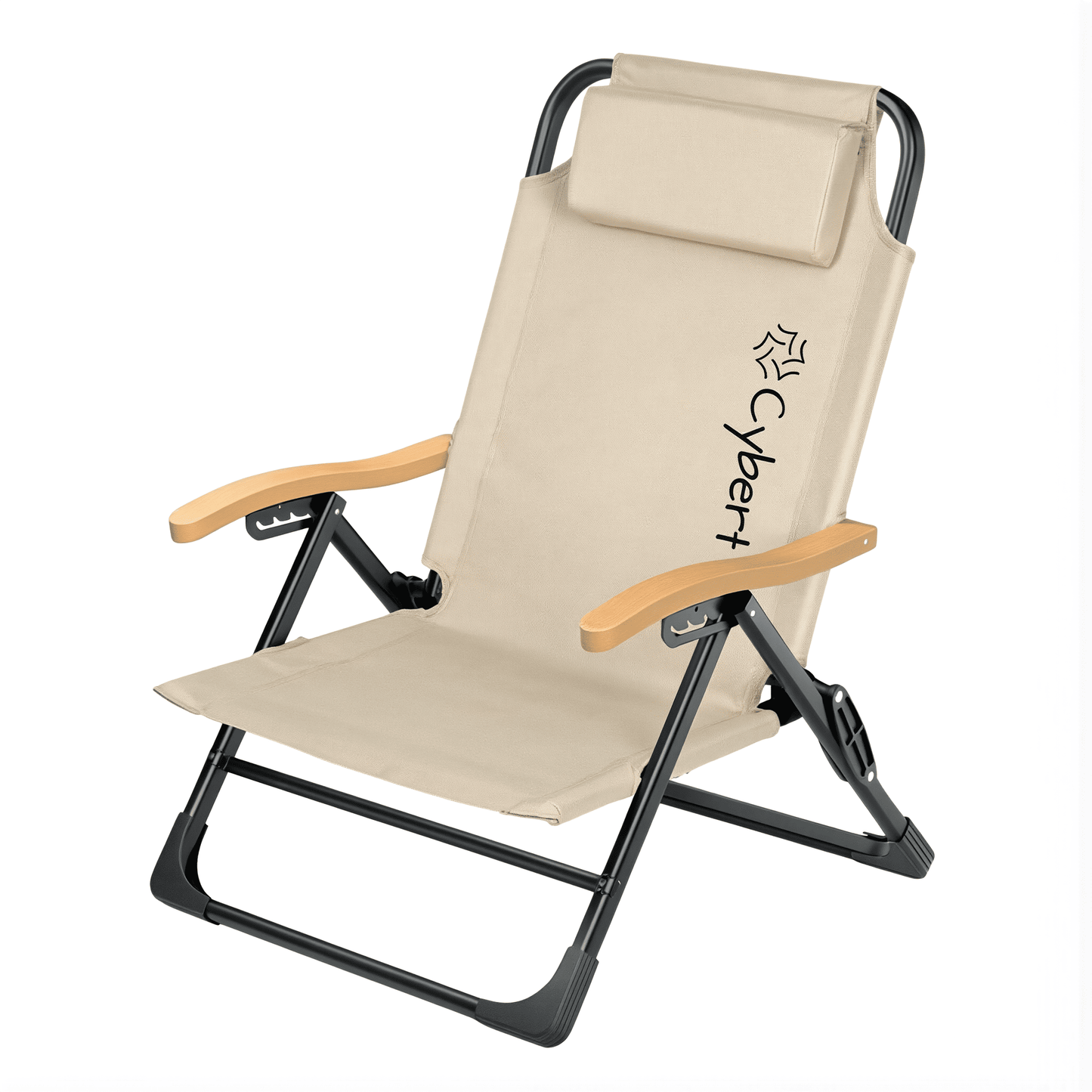 Sedia Pieghevole Reclinabile Cybert – Braccioli Effetto Legno – Textilene Traspirante – Poggiatesta Removibile – 60×84 cm – Portata 120 kg