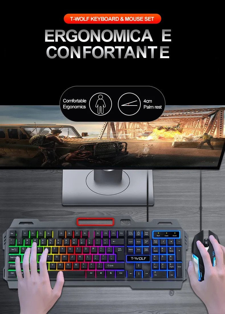 Tastiera gaming + mouse T-Wolf
