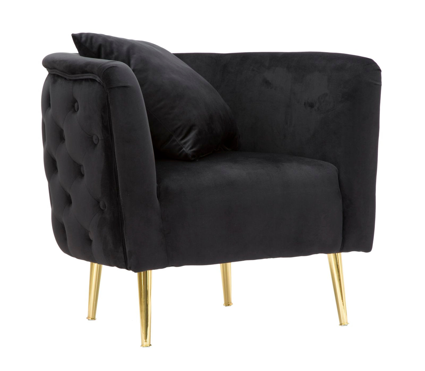 Poltrona Bucarest in velluto nero con gambe metallo dorato – 76x74x71 cm