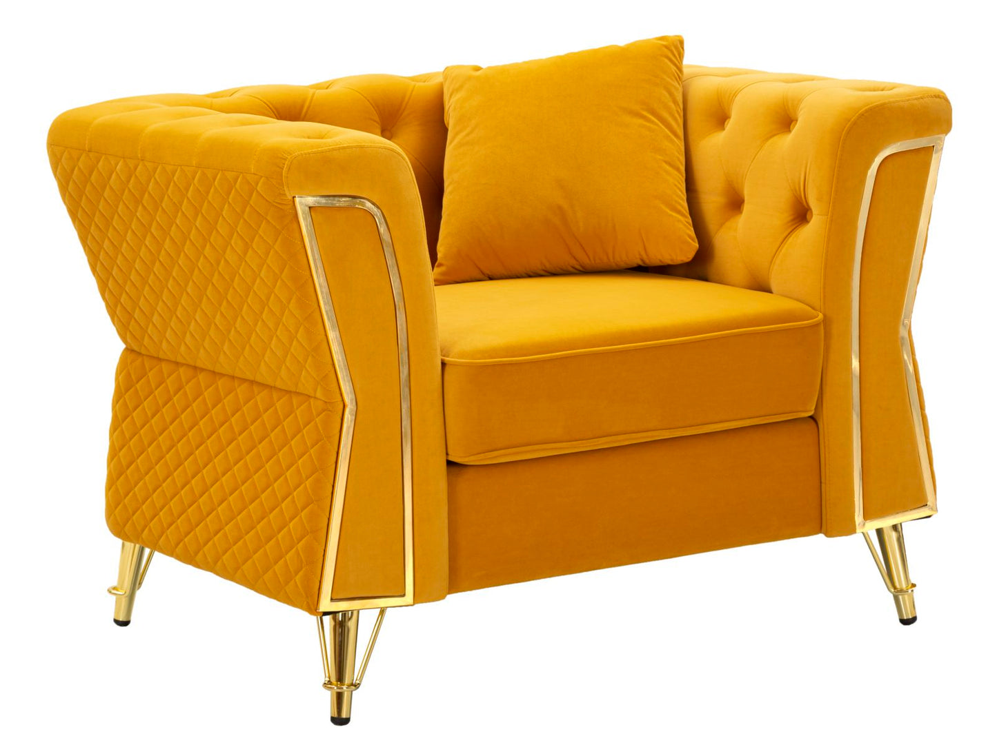 Poltrona EMY in velluto verde con cuscino – gambe metallo oro – 104x83x76 cm
