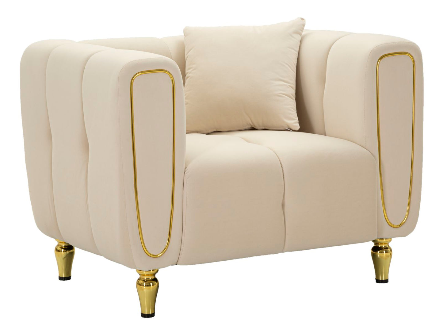 Poltrona ALMA in velluto grigio con cuscino – gambe metallo oro – 97x81x71 cm