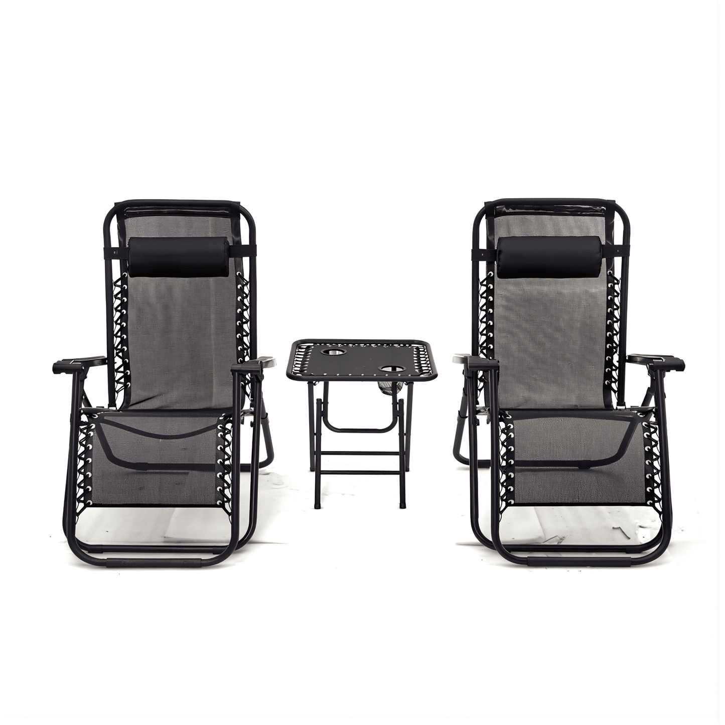 Set Relax Zero Gravity 3 Pezzi – 2 Sdraio Reclinabili + Tavolino Pieghevole con Portabicchieri