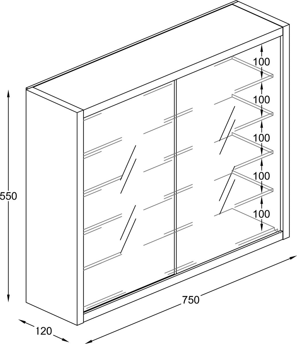 Vetrina espositiva sospesa in legno e vetro H 55 x L 75 x P 12 cm