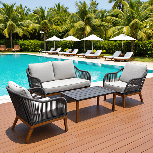 Salotto da giardino ZANZIBAR 4 Pezzi - Divano - Tavolino -2 Sedie con Cuscini set da giardino