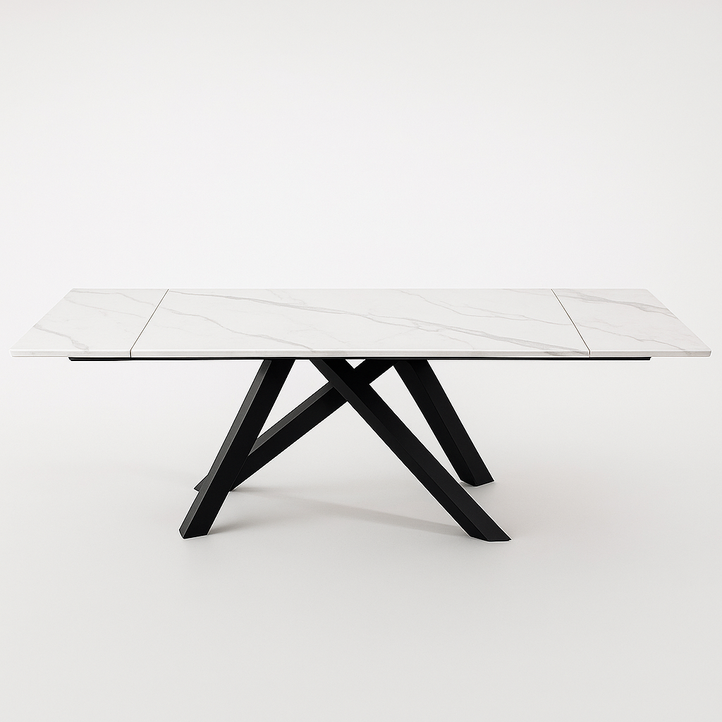 Tavolo allungabile in ceramica 160–240 cm con gambe incrociate in ferro