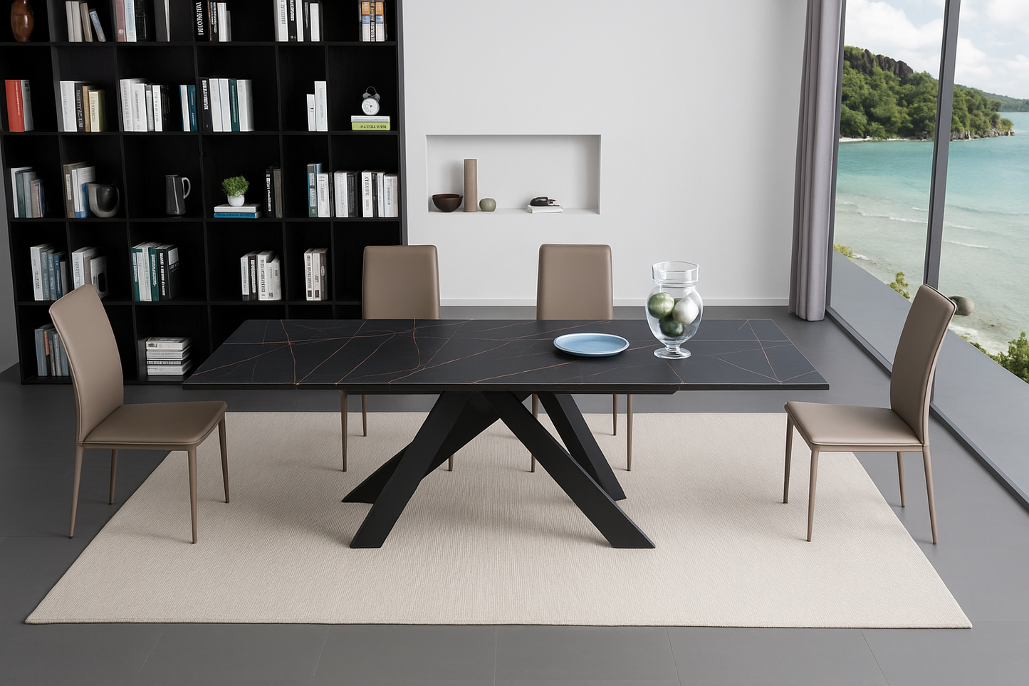 Tavolo allungabile in ceramica 160–240 cm con gambe incrociate in ferro