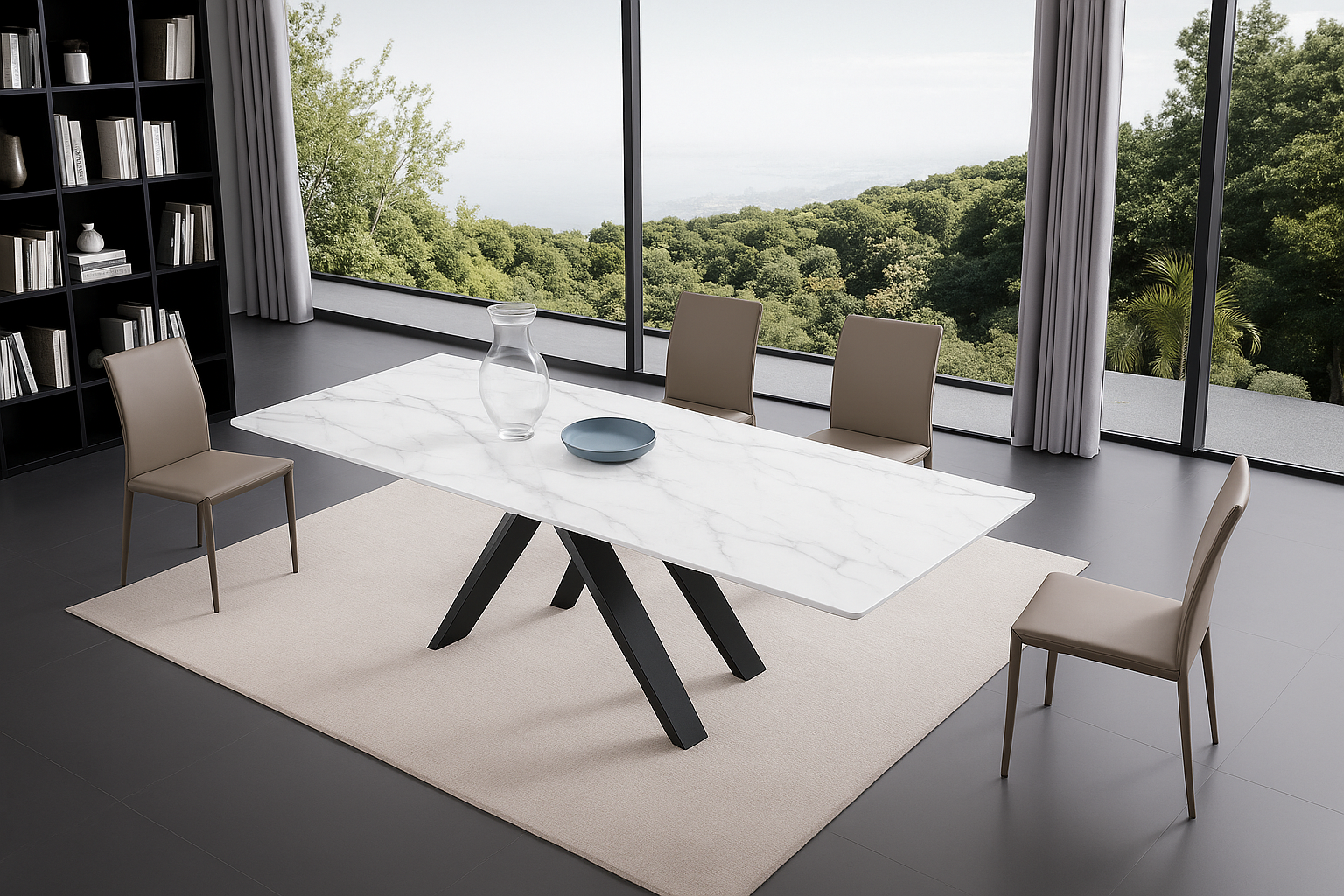 Tavolo allungabile in ceramica 160–240 cm con gambe incrociate in ferro