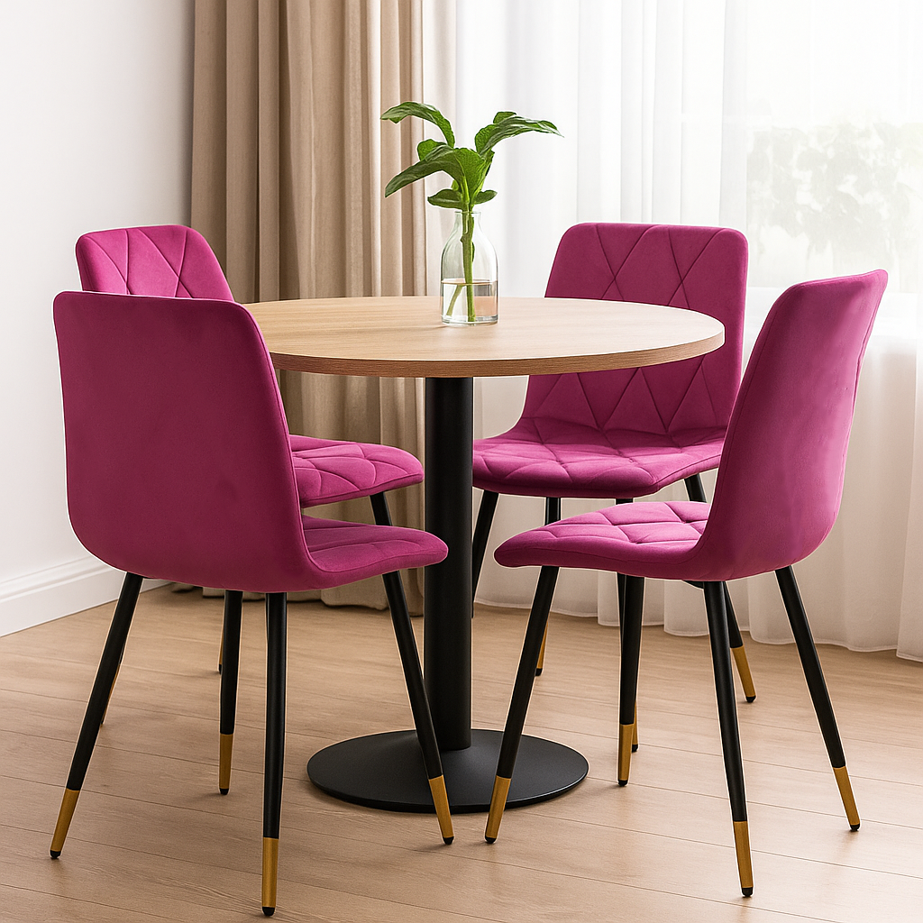 SET 4 Sedie in velluto  con gambe in ferro nere e dettaglio oro – per sala da pranzo o sala d’attesa