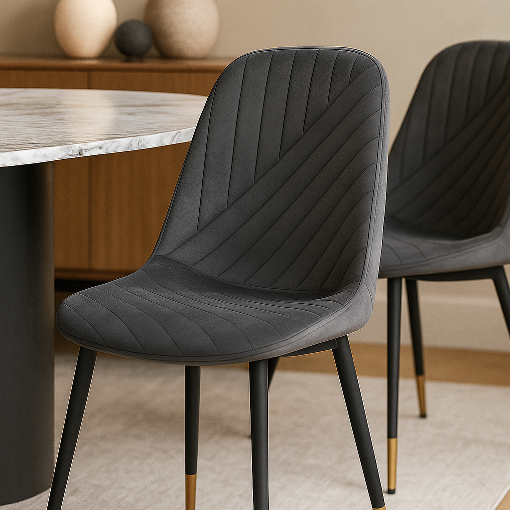 4 SEDIE sedie in velluto grigio con gambe in ferro nero – seduta ergonomica  – sedie da pranzo moderne per cucina, soggiorno o sala d’attesa