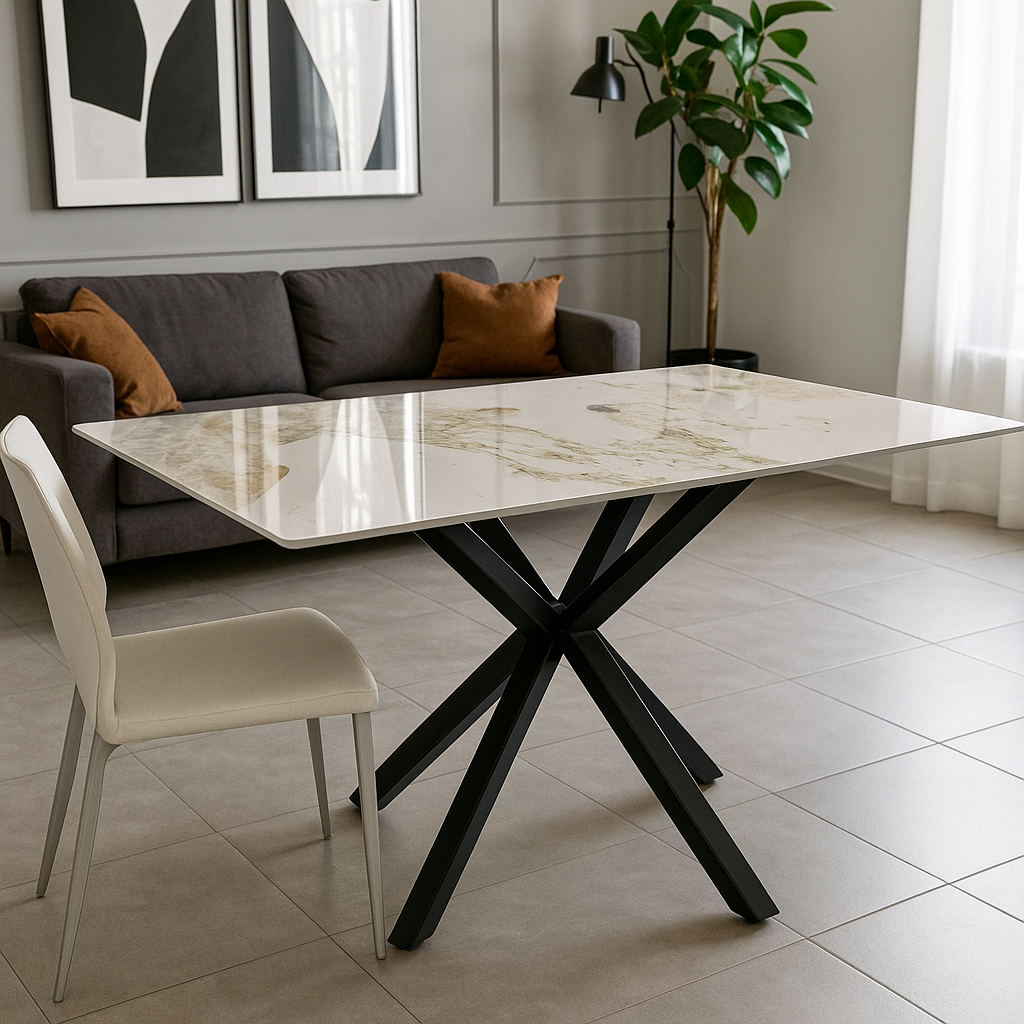 TAVOLO IN CERAMICA DA PRANZO CON SUPERFICIE LUCIDA 150x90cm